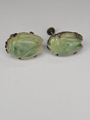 Vintage Carved Green Jade Jadeite Leaf Cicada Sterling Silver Screw Back…