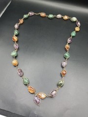 Vintage Amethyst, Jade Agate, Carnelian Goldgilt Wire Long Necklace