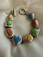 VTG Mexico 925 Multi Stone Toggle Bracelet 7.25in 49Grams