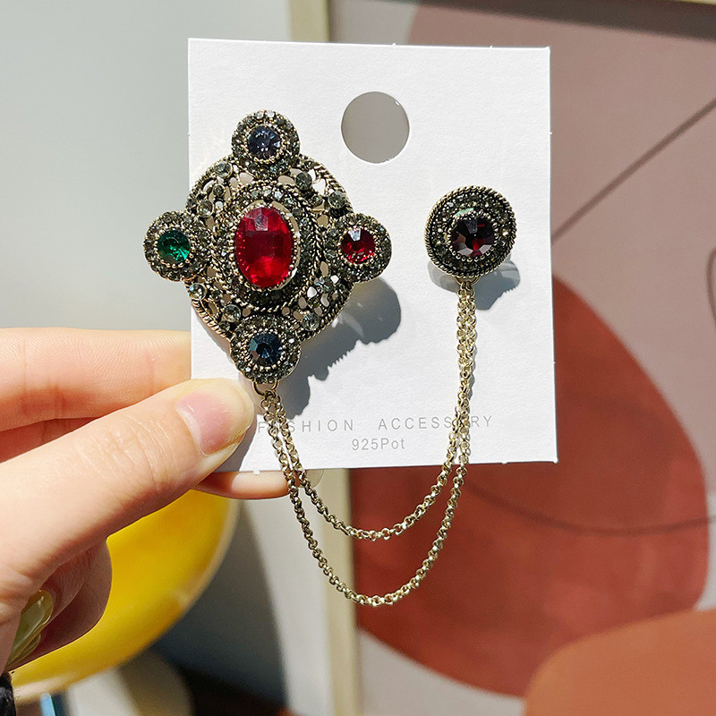 Women Vintage Rhinestone Pins Fashion Pearl Pendant Brooches Badges Accessories