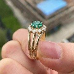 2Ct VVS1 Round Cut Lab Created Emerald & Diamond Wedding 14k Yellow Gold FN Ring