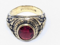 Vintage US Army Military Gold Plated Ring Red Faceted Stone Karatclad Size 10.5