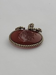 Vintage Carved Presssed Cameo Pendant Brown Mythological FOB Vicotrian