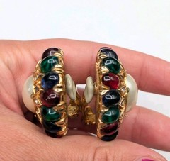 CINER Jewels Of India Moghul Glass Faux Pearl Clip On Gold Tone Earrings ⚠️Read