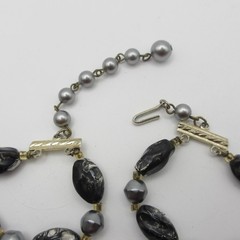 Vintage Hong Kong Necklace Beaded Black Gray Double Strand 23 Inch