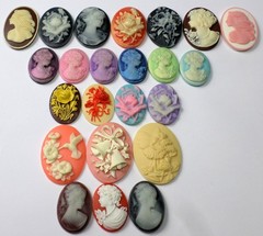 23 of 27-40mm Mixed Lot of Vintage Oval Cameos Cabs, for Pendant Settings Mint