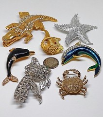 Vintage Lot 7 Sea Shore Brooch Pins Crystal Pave Rhinestone Kenneth J Lane LG