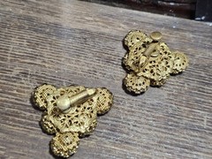 HASKELL Signed Gold Tone Faux Pearl Rhinestone Cluster Clip-On Lobe Earrings