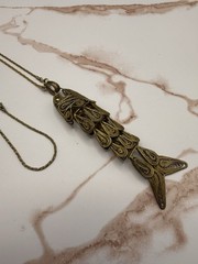 Vintage Ormex Hong Kong Filigree Articulated Fish Pendant Necklace – 5”