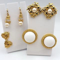 Vintage Gold Tone Earrings Lot Monet Sarah Coventry Pearl Snowman Clip On 4 Sets