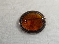 Large Vintage 925 Sterling Silver Baltic Amber Brooch 4cms Statement Brooch
