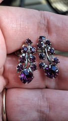 Vintage Amethyst Purple Rhinestone Earrings MidCentury Waterfall Cluster Costume