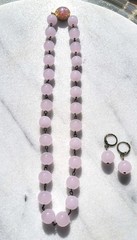 SALE! VINTAGE PINK OPALINE GLASS BEAD NECKLACE SET OPAL FOIL GLASS CAB CLASP