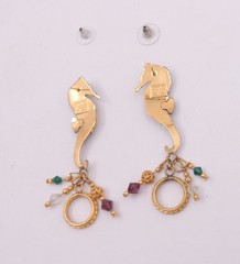 Lunch At The Ritz Seahorse Earrings Dangle Drop Pierced Vintage 90’s Jeweled