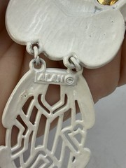 Vintage Necklace Dog Pendant Articulated White Dangle Chain 24 In Signed Alan