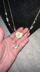 Vintage Japanese Tensha Blue Rose Porcelain Heart Necklace With Match Bracelet