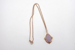Vintage Antique Oval Nicolo Agate Pendant On Gold Filled Chain Necklace