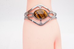 Vintage Sterling Silver 925 Tigers Eye Cuff Bracelet 6.5″