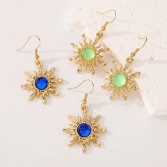 Bohemian Vintage Zinc Alloy Sun Drop Earrings with Green Stone