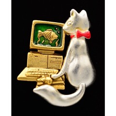 Danecraft Vintage Cat Fish Pin Brooch Computer Screen Saver Funny NOS 80s BinA7