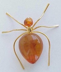BALTIC AMBER INSECT SPIDER BROOCH GOLD JEWELRY 老琥珀 RUSSIAN USSR SOVIET PIN ORDER