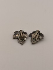 Vintage Leaf Clip On Earrings Blue Cabochon Southwestern Style Non Magnetic