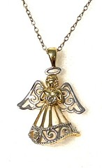 JCM Silver 925 Gold Two Tone Open Work Filigree Angel Pendant Necklace Vintage