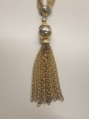 Vintage Gold Tone Chunky Statement Multi Strand Chain Necklace W/ Tassle