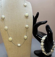 Vintage Napier Bracelet Necklace Set Cream Silver Tone