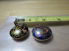 Vintage Cloisonne Flower & Butterfly Superb Pendants Gold Fill Lining Enamel GT