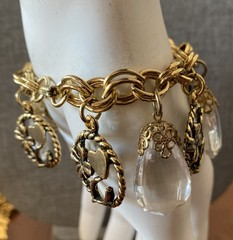 Vintage Gold Tone Good Luck Charm Bracelet Heart Four Leaf Clover Wishbone