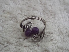 Silvertone Amethyst Bead Ring ~ Size 6 (K5)