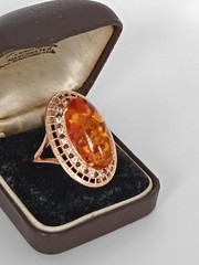 Vintage 1990-s 14 Ct Rolled Gold Amber Ring Size UK P 1/2 US 7 3/4 Hallmarked