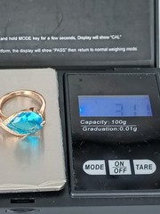 Vintage 1990-s 14 Ct Rolled Gold Blue Topaz Ring Size UK O US 7 1/2- Hallmarked