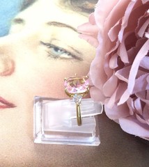 Vintage Jewellery Gold Ring Pink White Sapphires Antique Deco Dress Jewelry sz 7