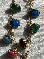 Vintage Egyptian Revival Gemstone Charm Bracelet Gold Tone 6.5”