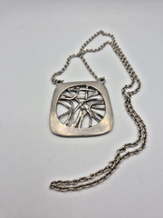Vintage 1970’s Scandinavian Modernist Pewter Pendant Necklace Nordic Unisex/GOOD