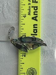 Vintage Abalone Shell Leaf Brooch Pin Clear Rhinestones Inlaid MCM Mermaidcore