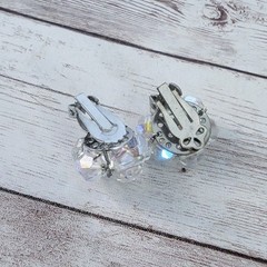 Vintage Clip On Earrings – Mismatched – Iridescent Cluster Earrings