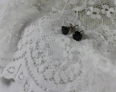 Estate Vintage Black Onyx Colored Silvertone Stud Earrings Any Occasion Pierced