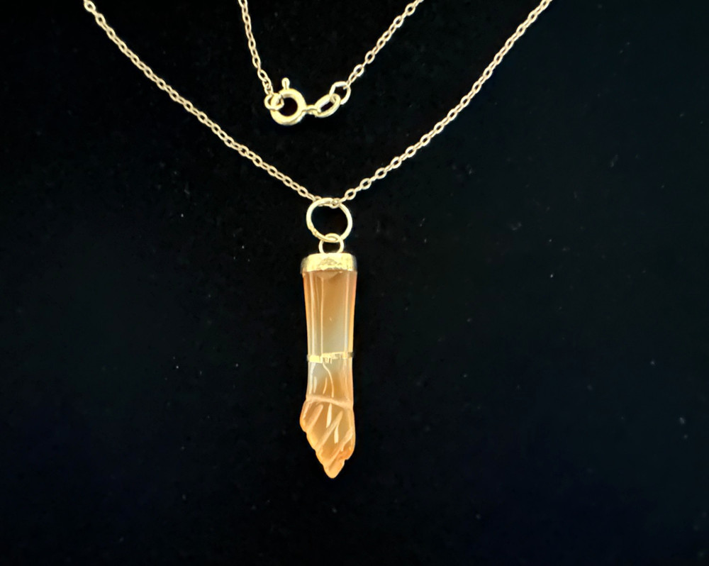 Vintage CARNELIAN FIGA Hand Pendant on GOLD FILLED Chain Good Luck Charm