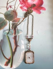 Vintage Purple Camphor Glass Lariat Pendant Brass
