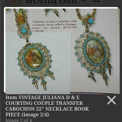 Juliana D&E Necklace Book Piece Courting Couple Transfer Cabochon Turquoise Vtg