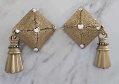 Vintage Gold Tone Jeff Lieb Designer Geometric Tassel Dangle Modernist Earrings