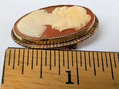 Vintage Faux Cameo Brooch Necklace And 2 x Earrings