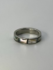 Vintage Stainless Steel 8mm Abalone Shell Inlay Wedding Band Ring 0.5” Wide