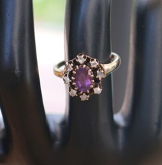 Antique Victorian 14K Gold Rose Cut Diamond Amethyst Engagement Ring Sz 5.75