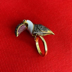 Amazing 4.17ct Rose Cut Diamond Gemstone Enamel Silver Vintage Bird Ring Jewelry