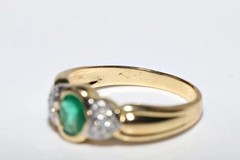 Art Deco Style 2Ct Lab Created Diamond & Emerald Engagement 14K Gold Finish Ring