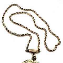 Antique Victorian gold filled twisted rope chain etched disc pendant necklace